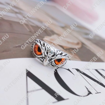 Обручальное кольцо в виде совы огненные глаза с изм. размером