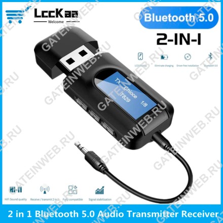 USB Bluetooth 5,0 аудио передатчик приемник с ЖК-дисплеем 3,5 мм AUX