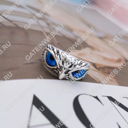 Обручальное кольцо в виде совы синие глаза с изм. размером