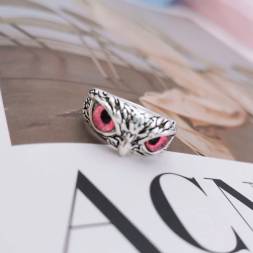 Обручальное кольцо в виде совы розовые глаза с изм. размером
